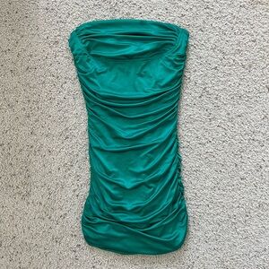 Satin Emerald Green Strapless Mini Dress